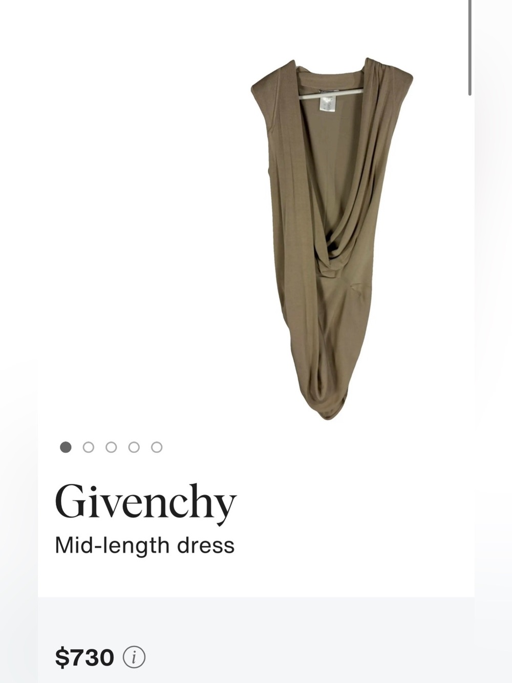 Givenchy Taupe Draped Cowl Mid-Length Dress Size XS Like New